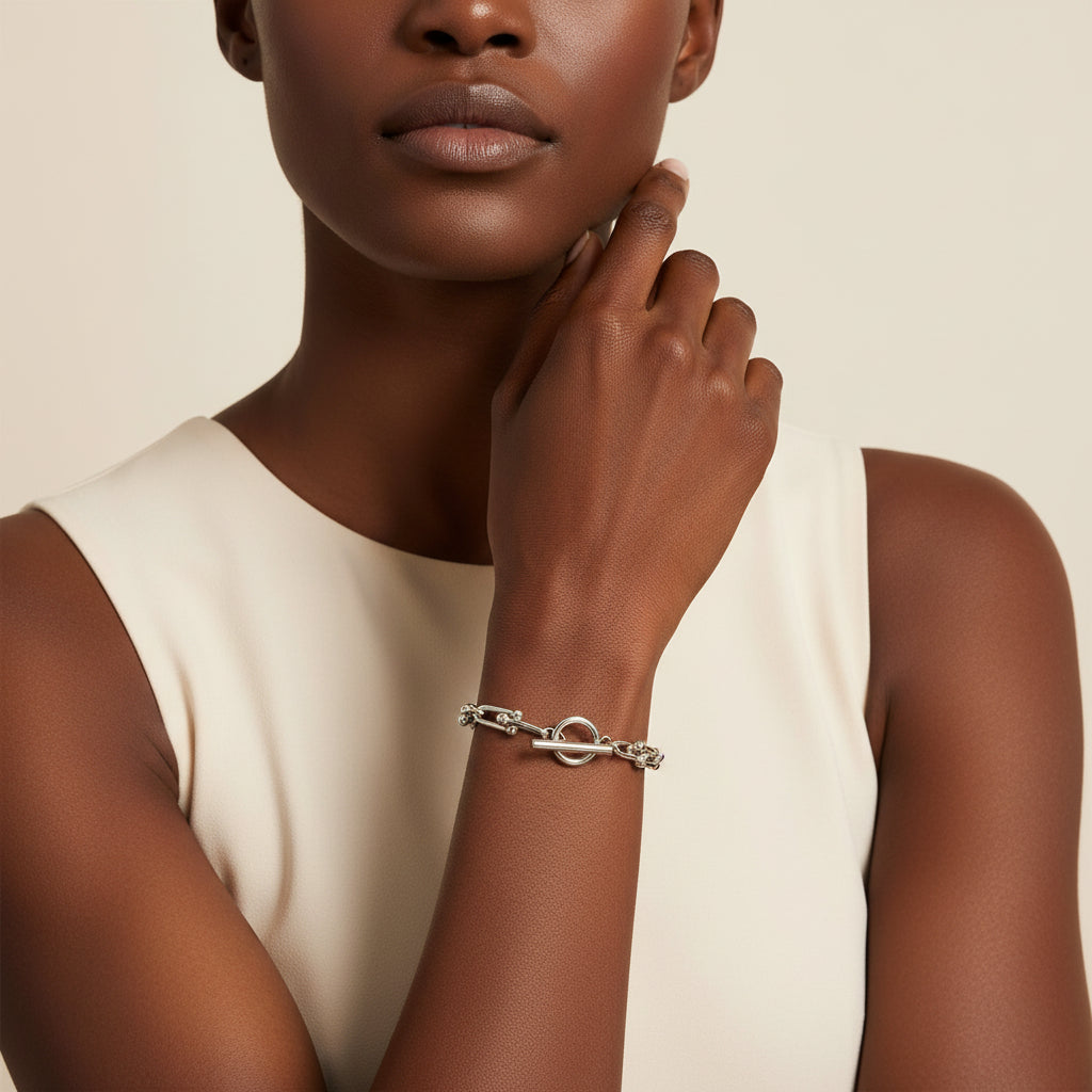 18K Gold Plated Link Bracelet with Toggle Clasp