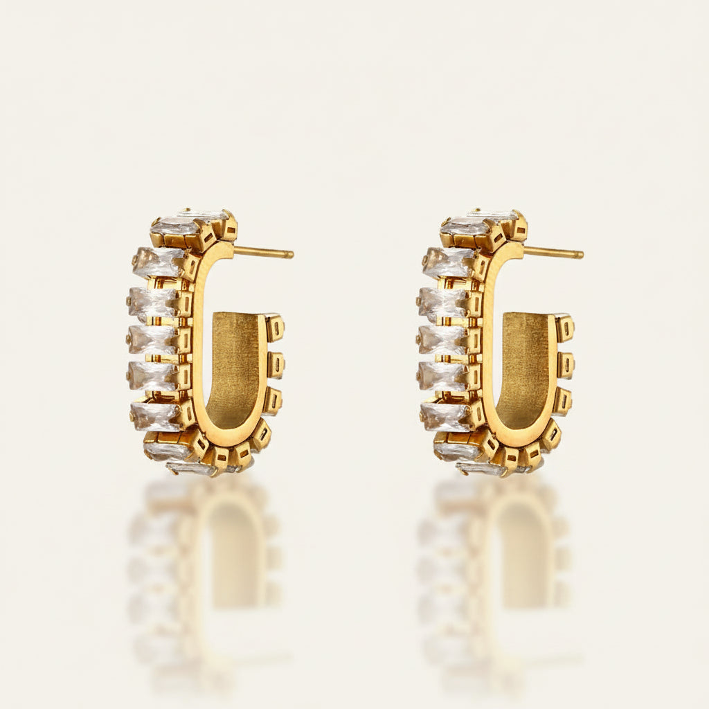 Gold Plated Green Zirconia Hoop Earrings