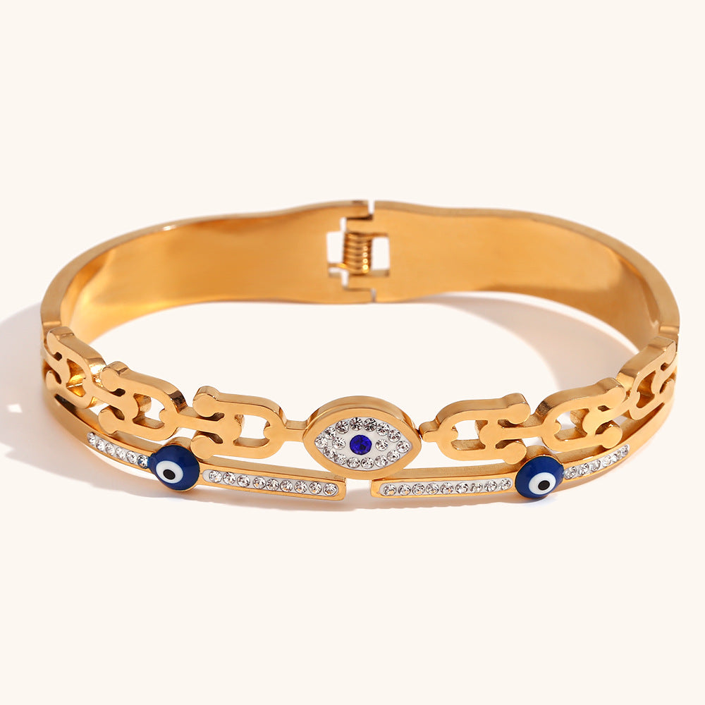 Evil Eye Chain Bangle Bracelet with Crystal