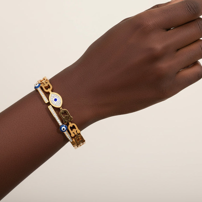 Evil Eye Chain Bangle Bracelet with Crystal