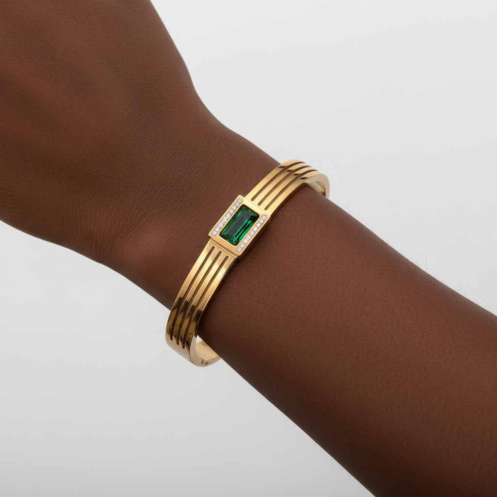 Bangle with Green and White Gemstones