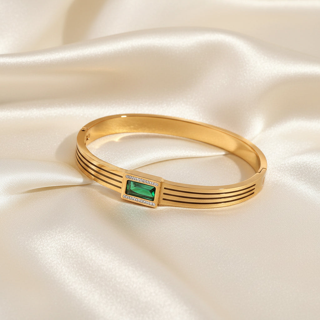 Bangle with Green and White Gemstones