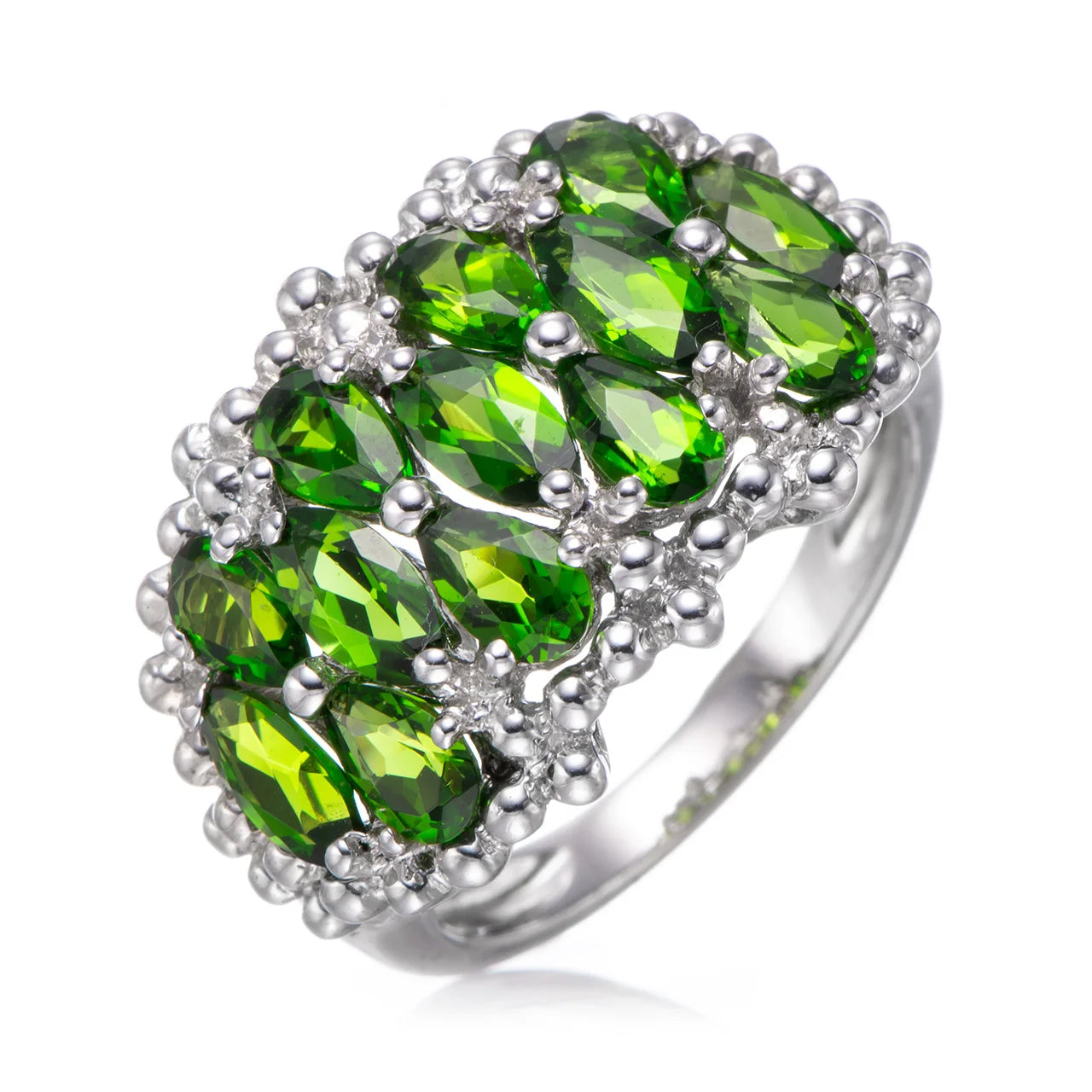Rhodium Over 925 Sterling Silver Chrome Diopside Geometric Ring