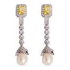 925 Sterling Silver Freshwater Pearl Geometric Drop Earrings