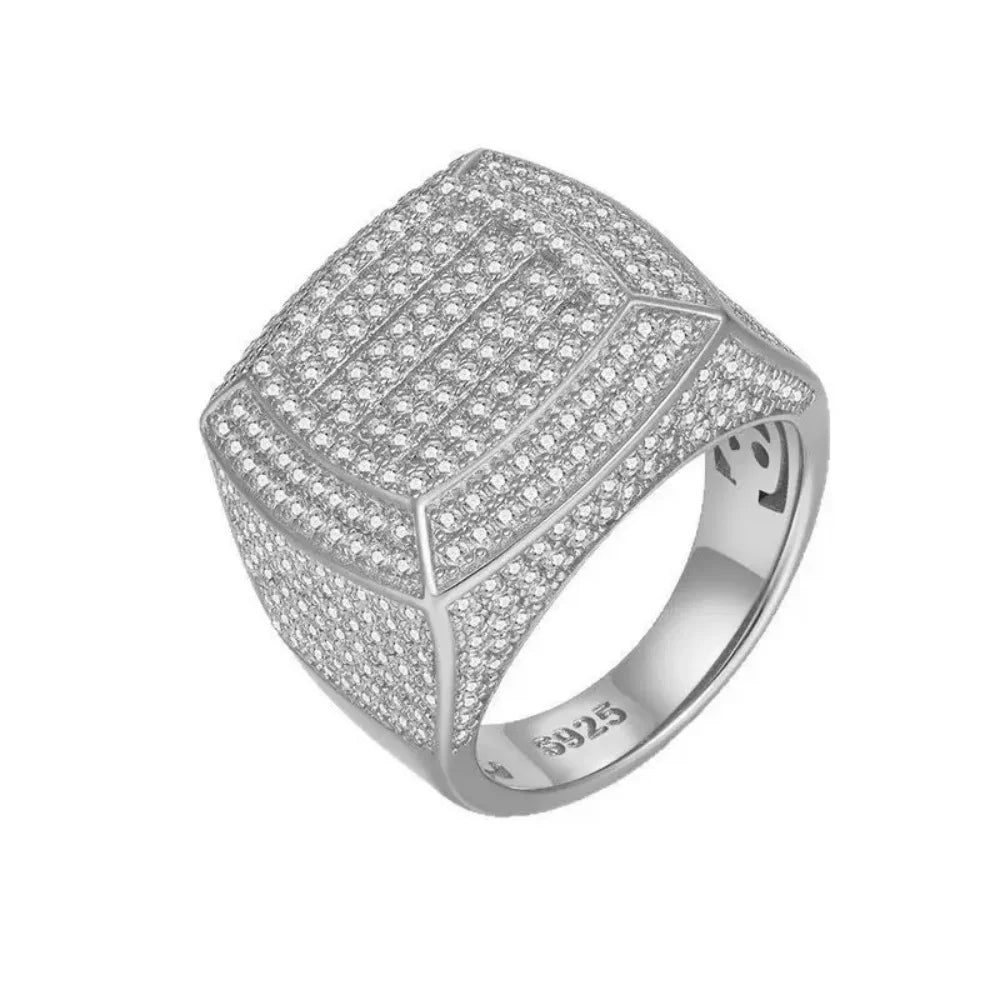 925 Sterling Silver Hiphop Rock Moissanite Square Ring
