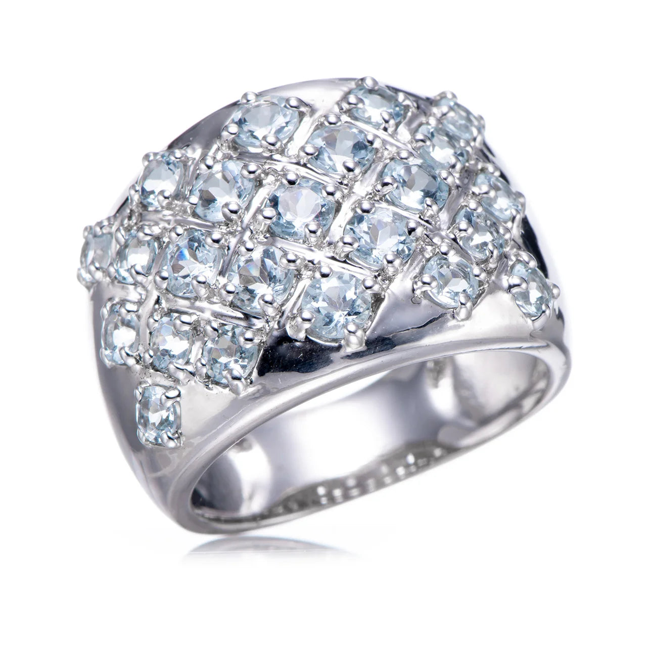 925 Sterling Silver Rhodium Finish Aquamarine Ring