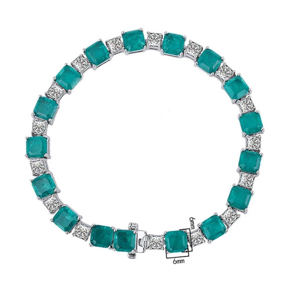 925 Sterling Silver Emerald Geometric Bracelet