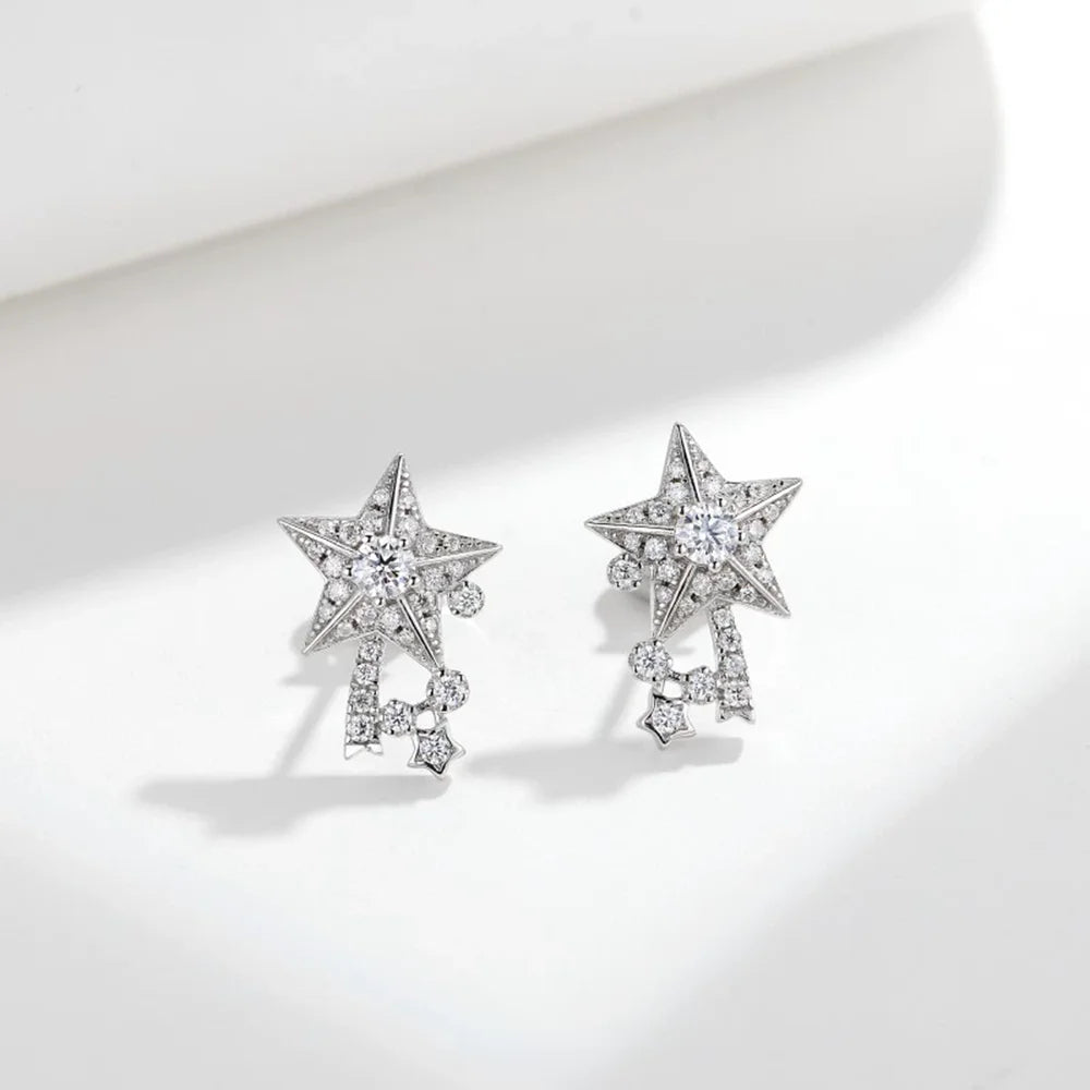 925 Sterling Silver Moissanite Diamonds Gems Star Earrings