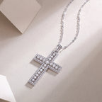 925 Sterling Silver Moissanite Cross Pendant Necklace