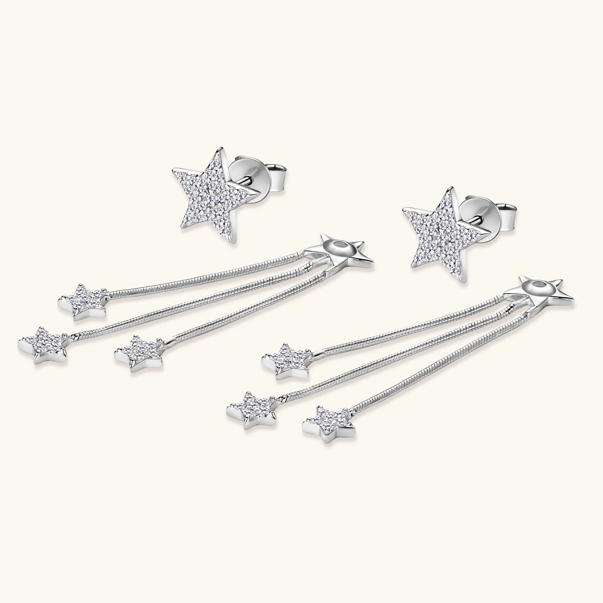 925 Sterling Silver Moissanite Star Drop Earrings