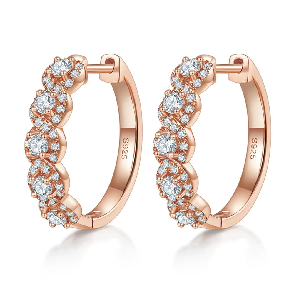 925 Sterling Silver Moissanite Diamonds Gems Hoop Earrings