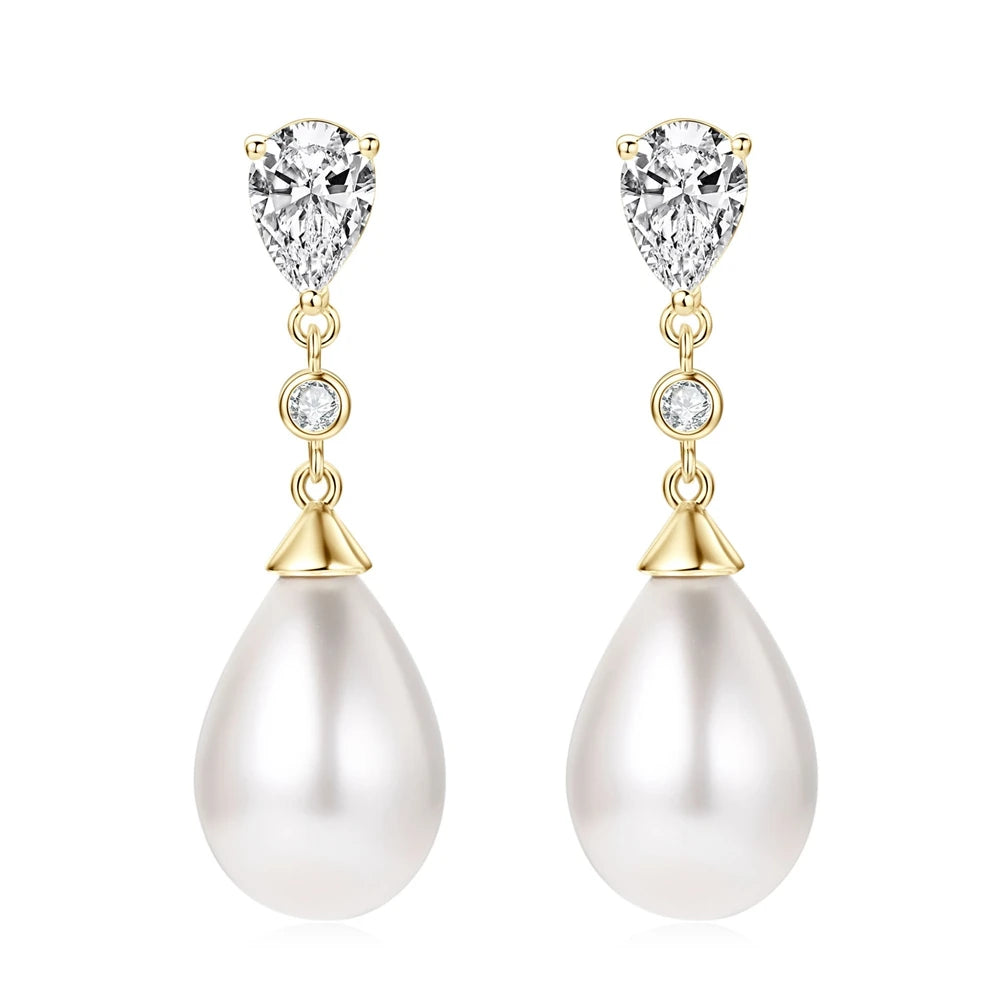 Sterling Silver 925 Freshwater Pearl Water Drop Dangle Earrings