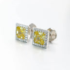 925 Sterling Silver Yellow Zircon Square Stud Earrings