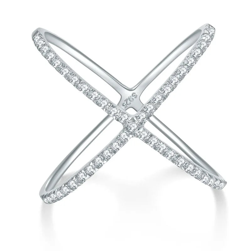 Cross X-shaped Moissanite Row Ring