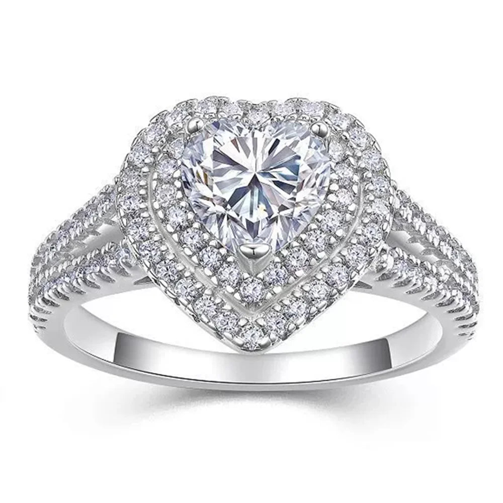 925 Sterling Silver Heart Cut Moissanite Ring
