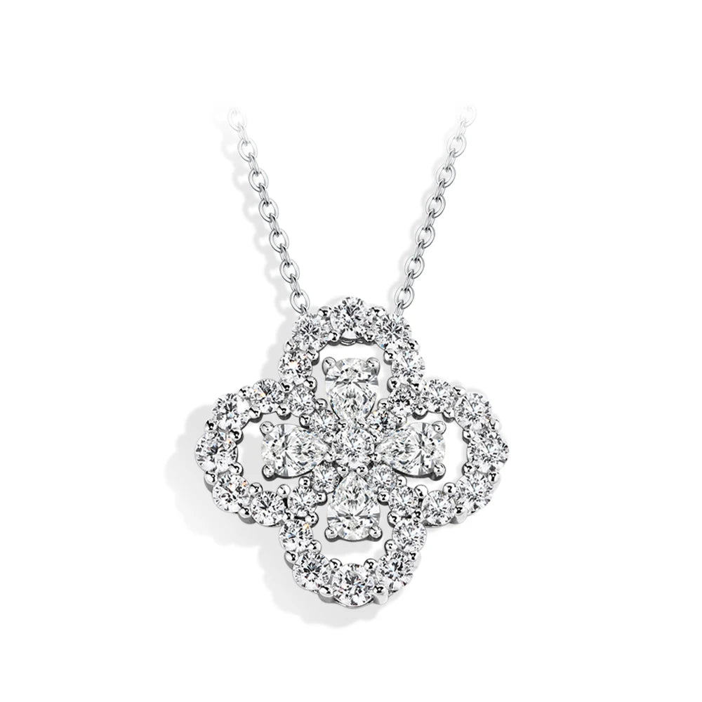 925 Sterling Silver White Gold Plated Clover Pendant Necklace