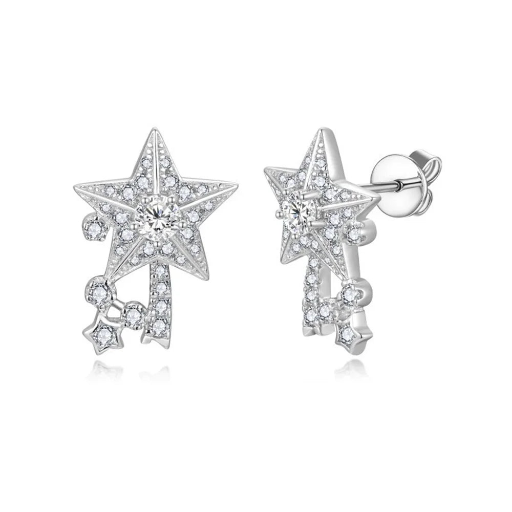 925 Sterling Silver Moissanite Diamonds Gems Star Earrings