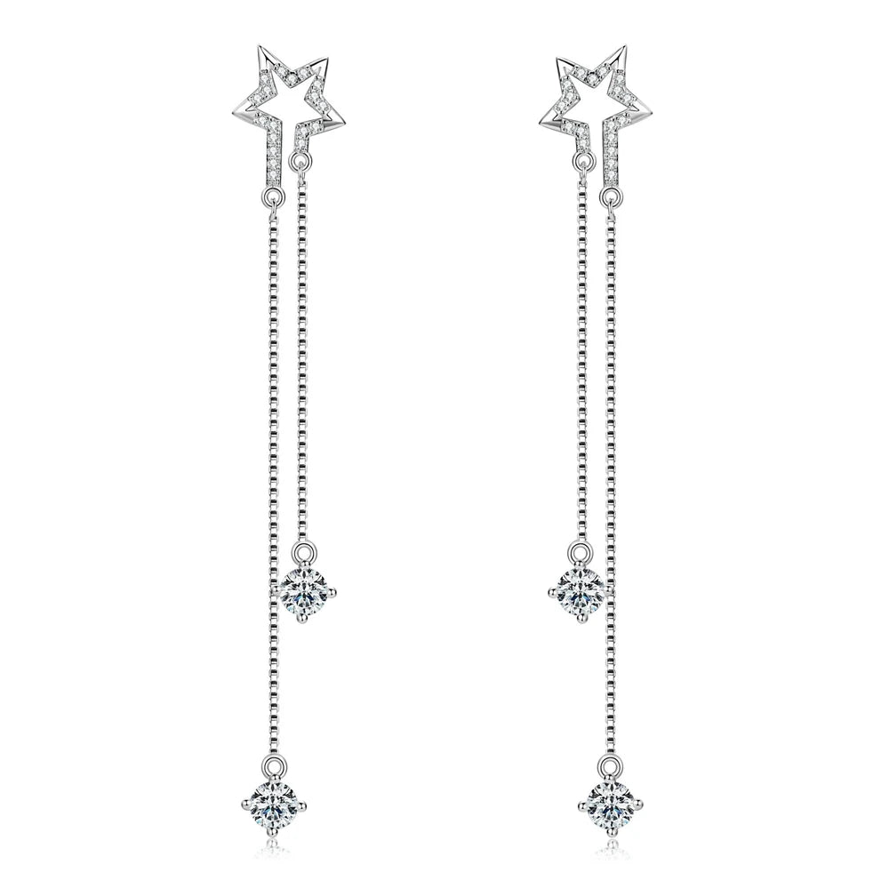 925 Sterling Silver Moissanite Tassel Drop Earrings