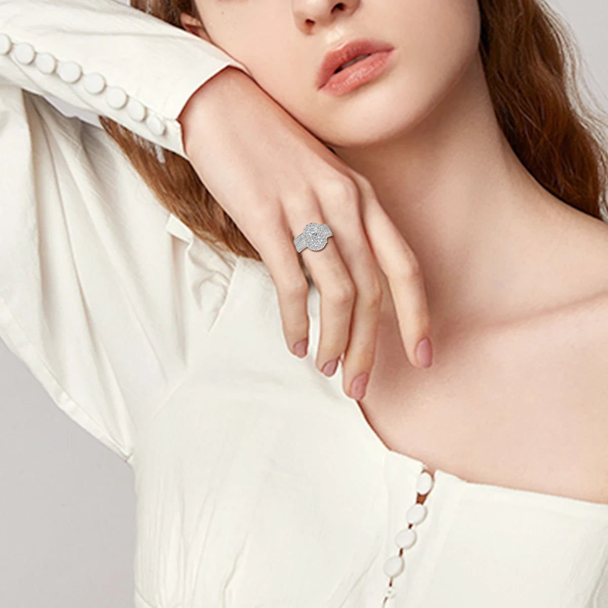 2PC 925 Sterling Silver Moissanite Ring