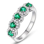 925 Sterling Silver Emerald Diamond Gems Ring