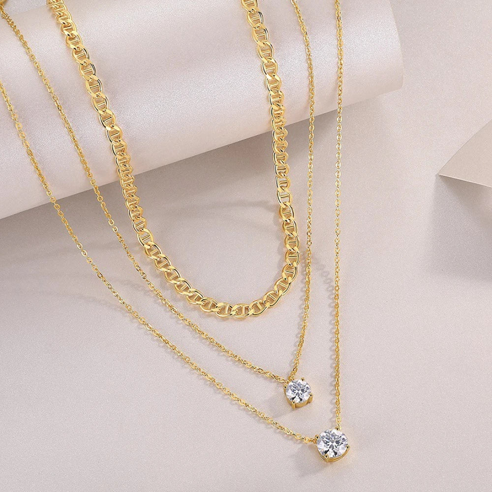 925 Sterling Silver 3PCs Moissanite Round Cut Pendant Necklace