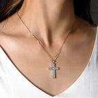 925 Sterling Silver Moissanite Diamond Gems Cross Pendant Necklace