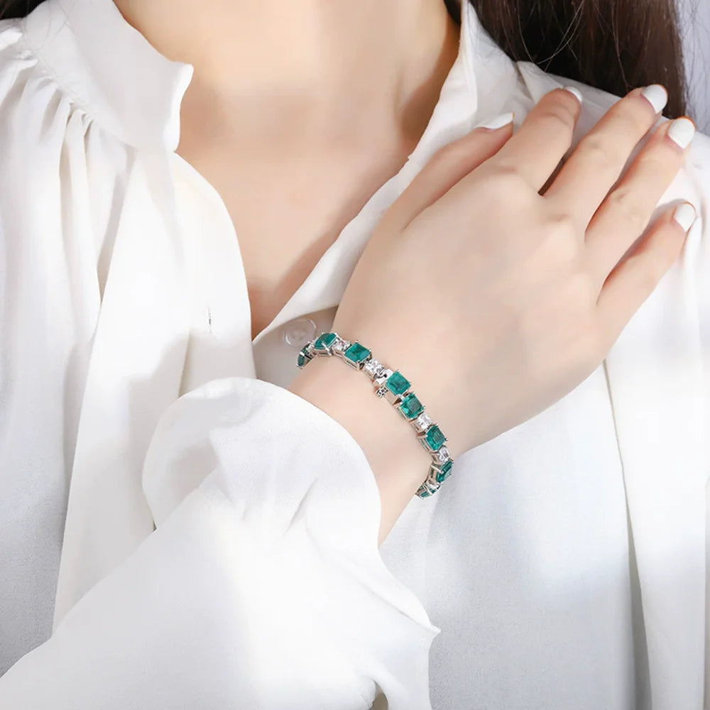 925 Sterling Silver Emerald Geometric Bracelet