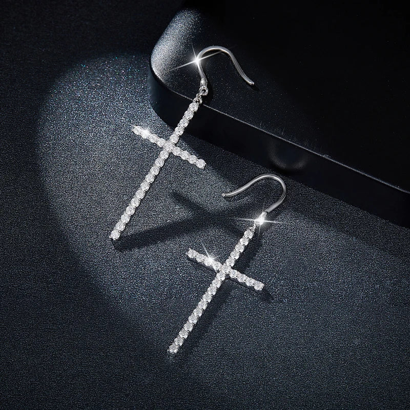 925 Sterling Sliver Moissanite Cross Earring