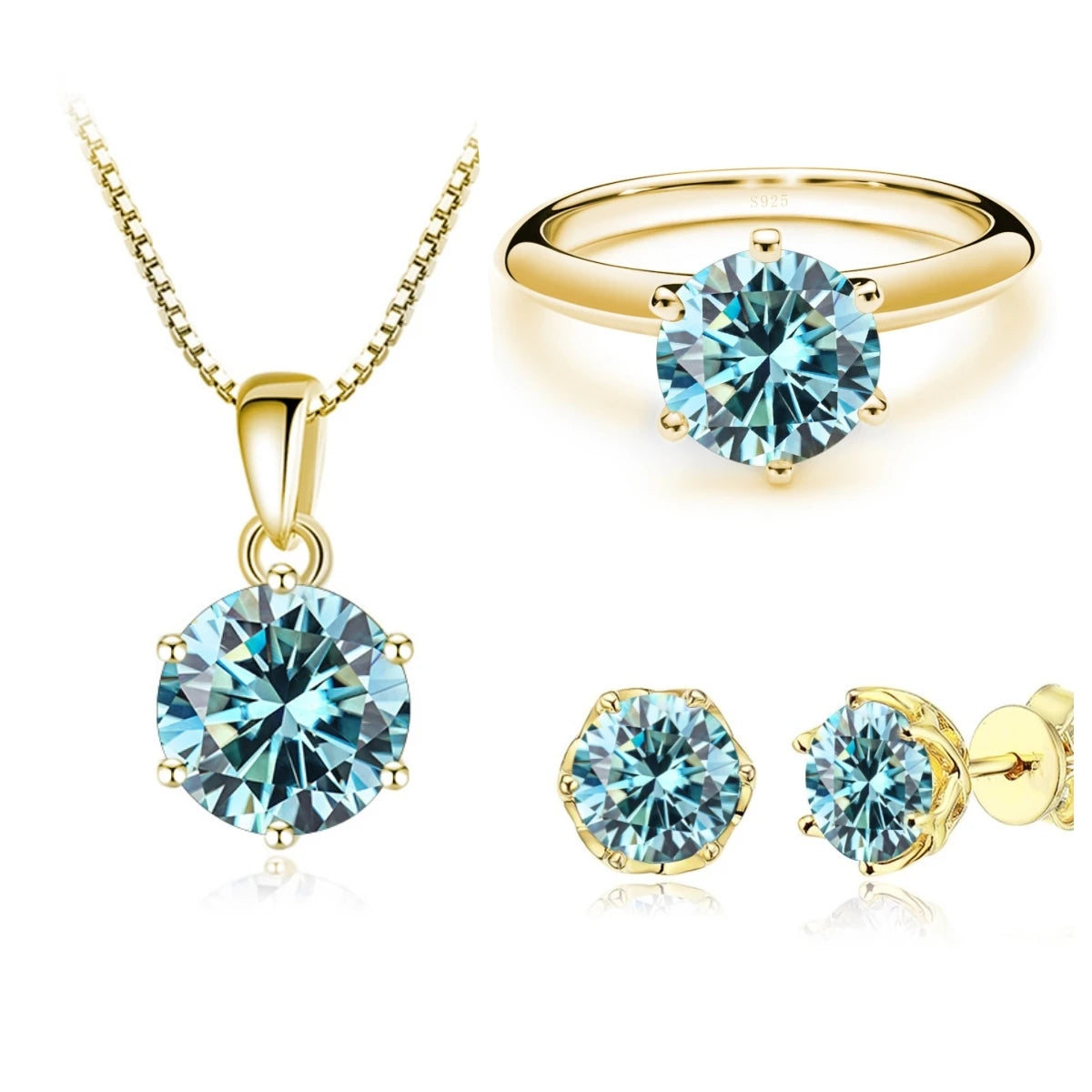 925 Sterling Silver Gold Plated Moissanite Set