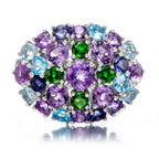 925 Sterling Silver with Rhodium Amethyst, Chrome Diopside, Lolite, Swiss Blue Topaz, Sky Blue Topaz Ring