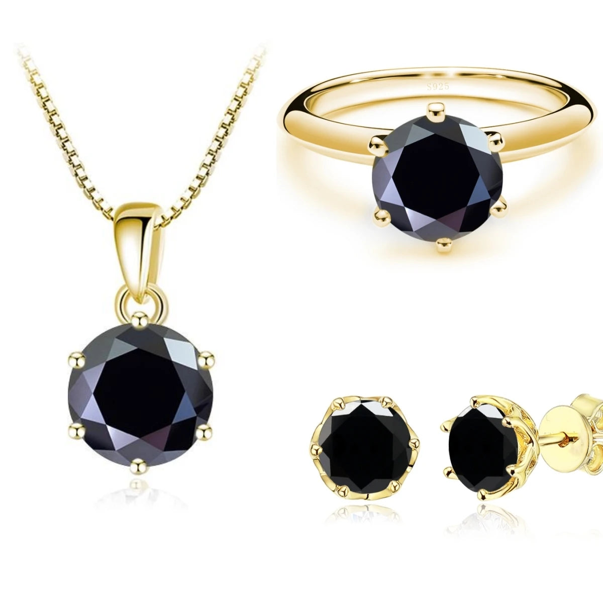 925 Sterling Silver Gold Plated Moissanite Set