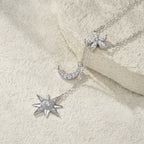 925 Sterling Silver Moissanite Star Moon Pendant Necklace