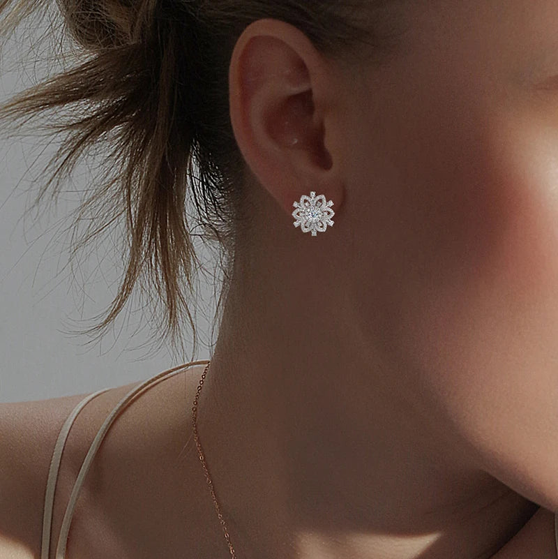 925 Sterling Silver Moissanite Snowflake Earrings