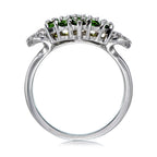 Chrome diopside and White Topaz Rhodium Over PT900 Sterling Silver Ring