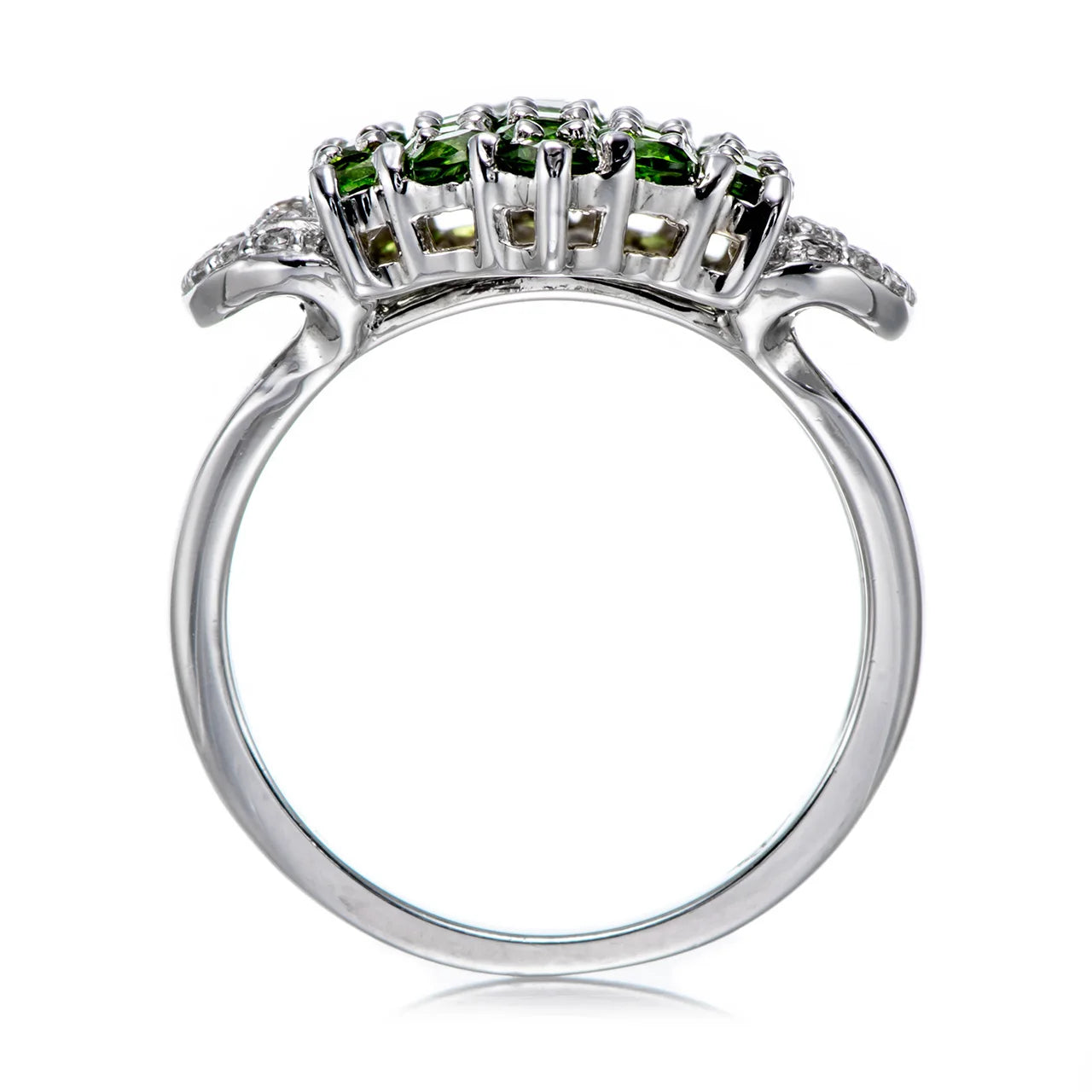 Chrome diopside and White Topaz Rhodium Over PT900 Sterling Silver Ring
