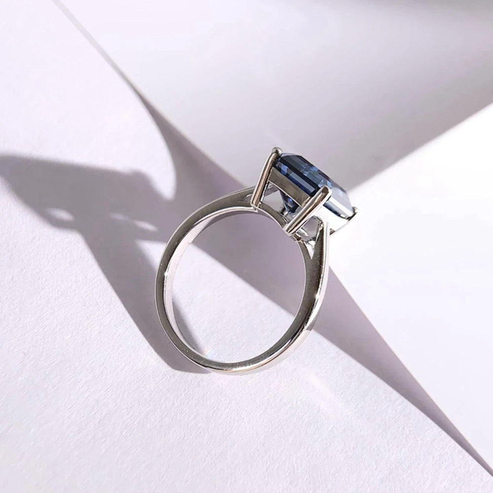 925 Sterling Silver Emerald Cut Moissanite Ring