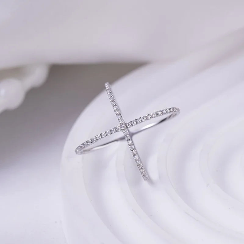 Cross X-shaped Moissanite Row Ring