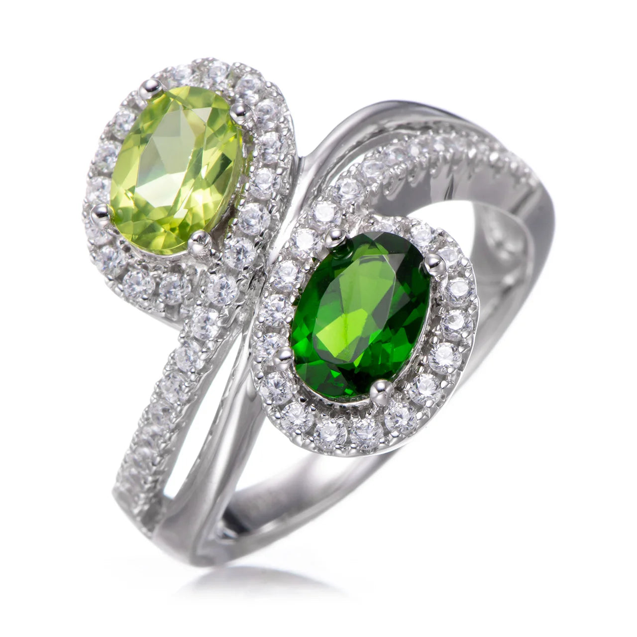 925 Sterling Silver Chrome Diopside and Peridot Ring
