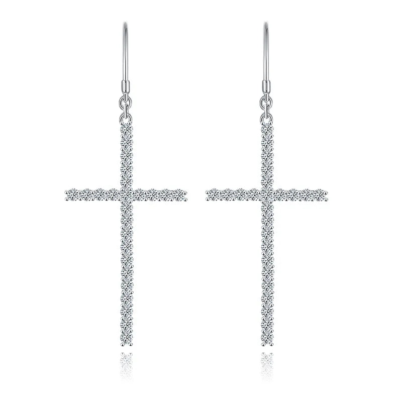925 Sterling Sliver Moissanite Cross Earring