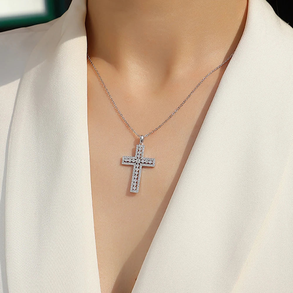 925 Sterling Silver 18K Gold Moissanite Cross Necklace
