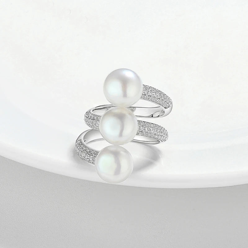 925 Sterling Silver White Bread Bead Fashionable Zirconium Ring