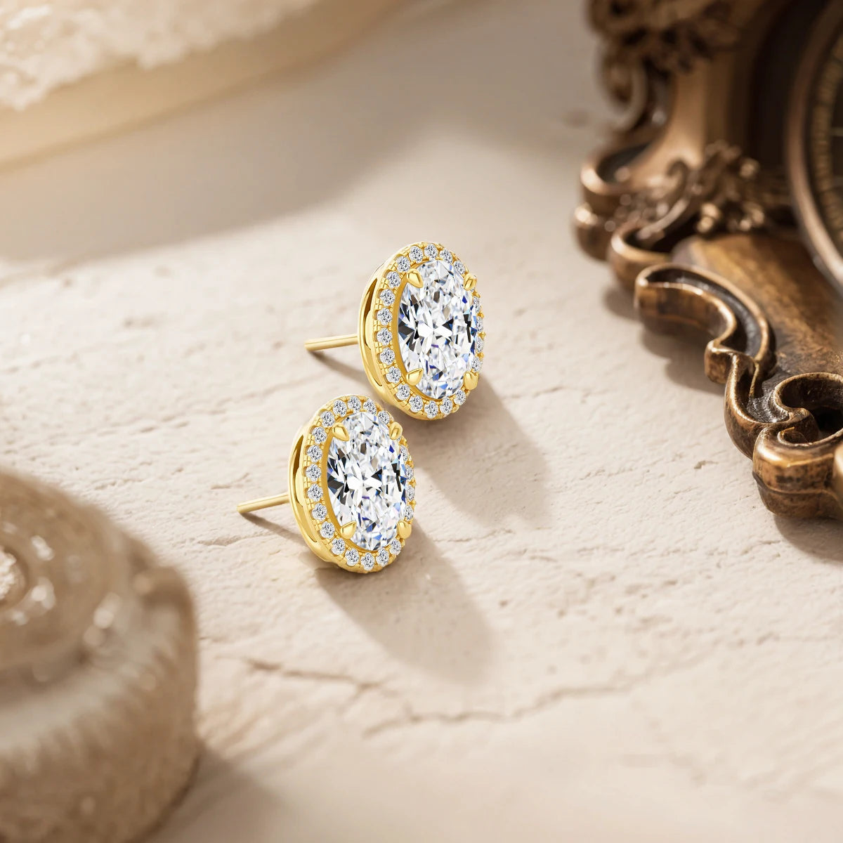 14K Yellow Gold Moissanite Diamond Earrings