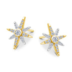 925 Sterling Silver 18K Gold Starburst Zircon Earrings