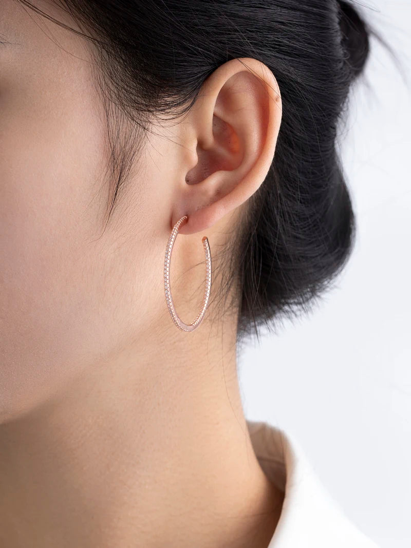 925 Sterling Silver Retro Round Hoop Corner Earrings
