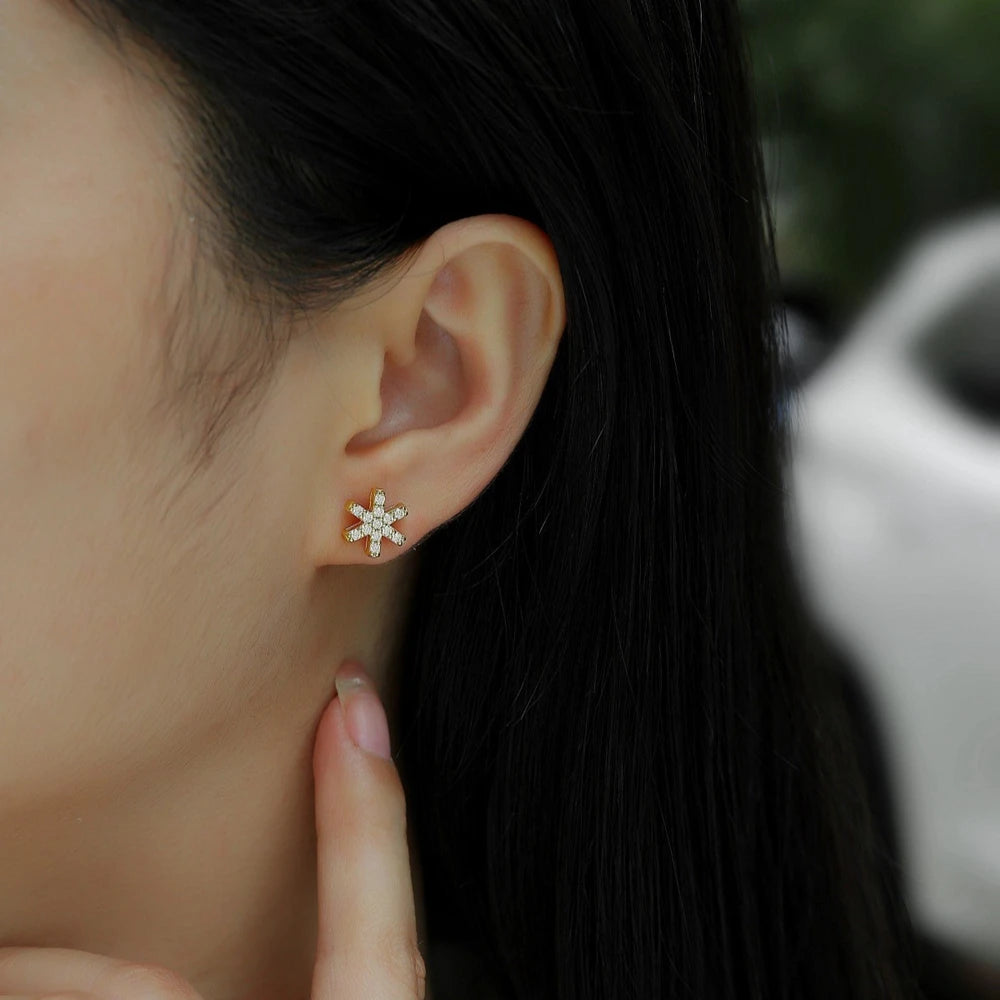 Sterling Silver 925 Moissanite Snowflake Stud Earrings