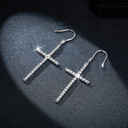 Full Moissanite Cross Drop Earrings