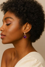 925 Sterling Silver Amethyst Drop Dangle Earrings 9MM