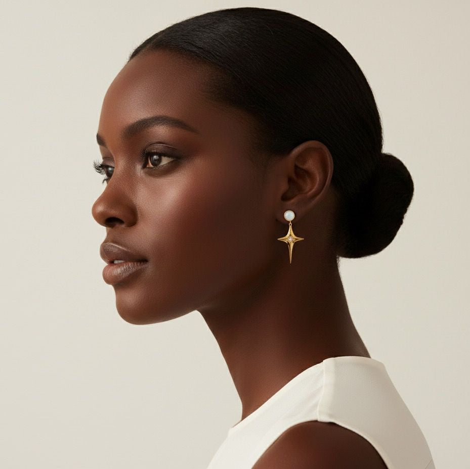 Star Drop Earrings with Crystal