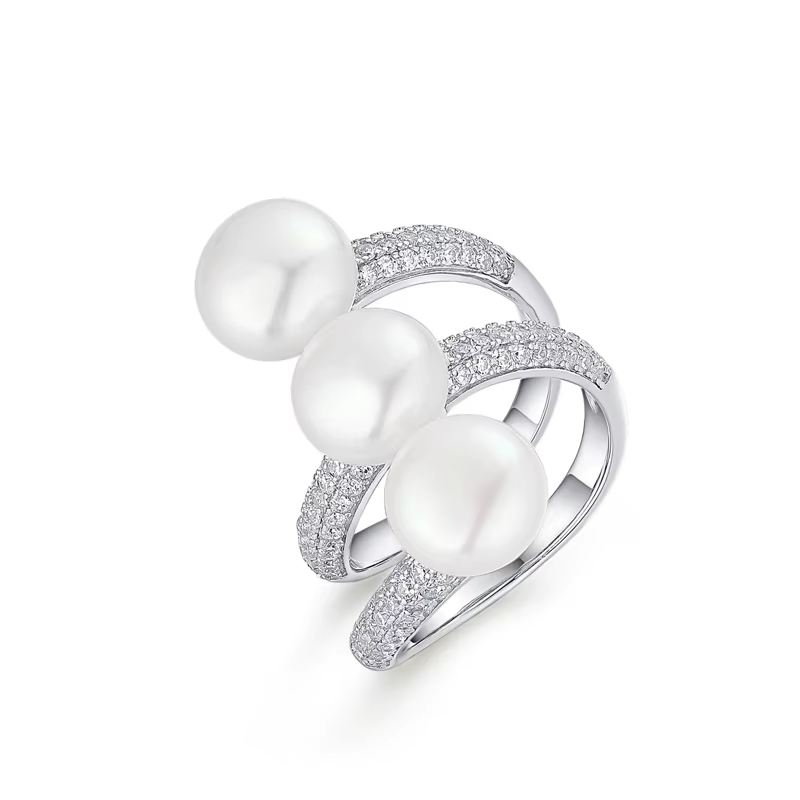 925 Sterling Silver White Bread Bead Fashionable Zirconium Ring