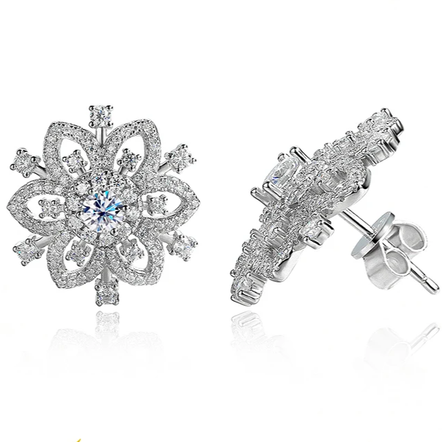 925 Sterling Silver Moissanite Snowflake Earrings